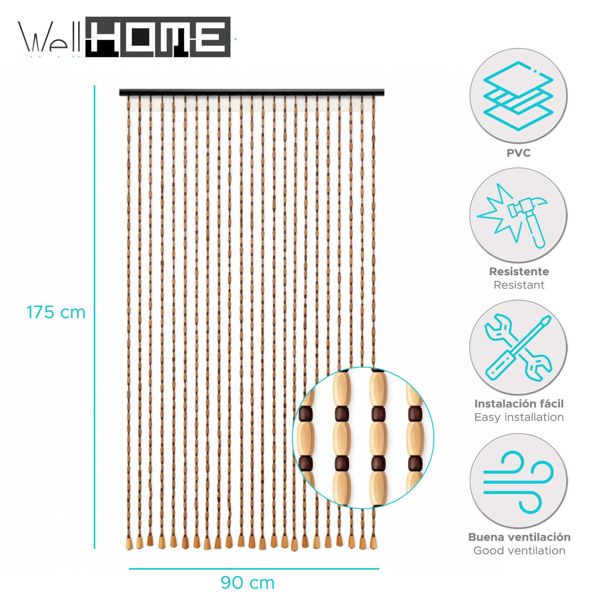 Cortina de abalorios para puerta 175x90 cm pack 2 uds (2)