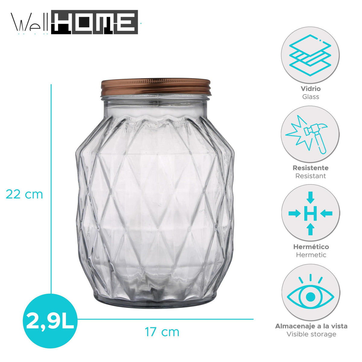 Botes de vidrio con tapa 2,9 L para cocina pack 2 uds (2)