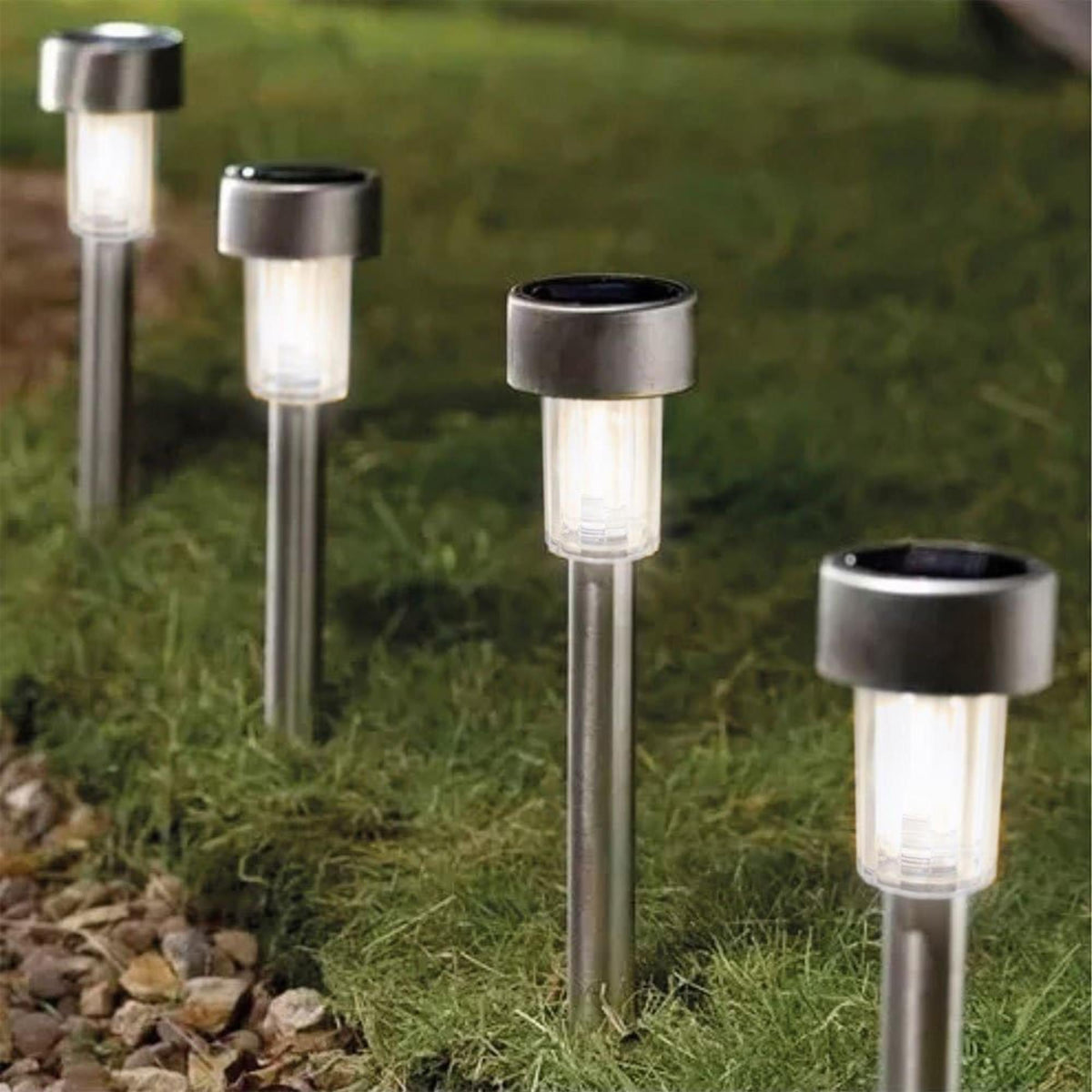 Juego 12 luces solares LED exterior inox blanco frío H36 (3)