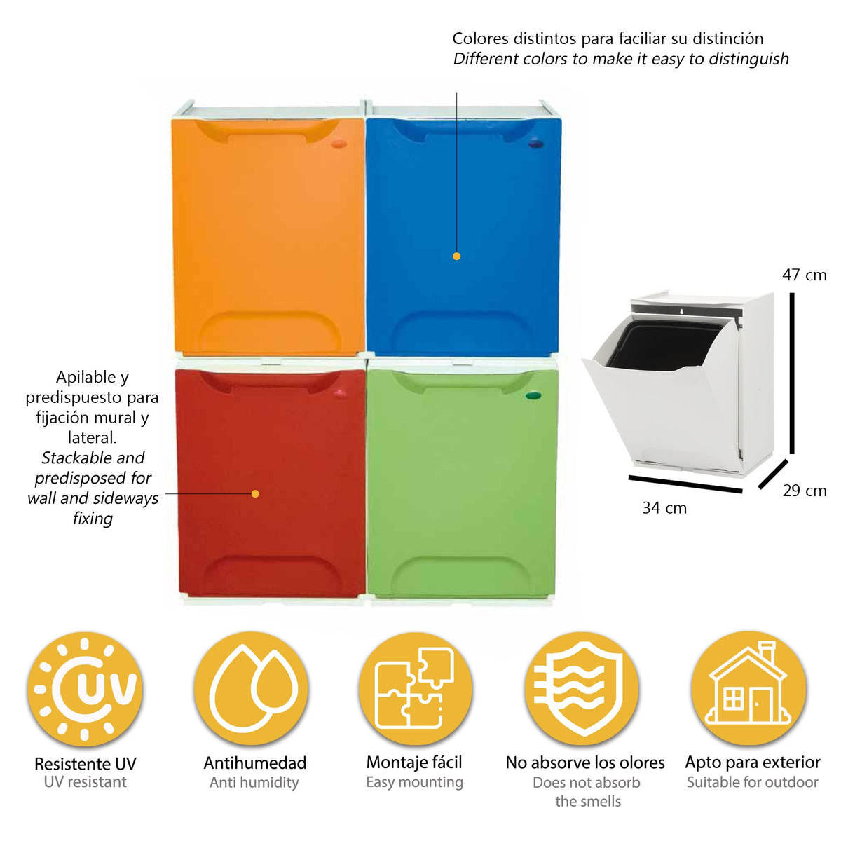 Pack 2 papeleras reciclaje polipropileno blanco 20L c/u (2)