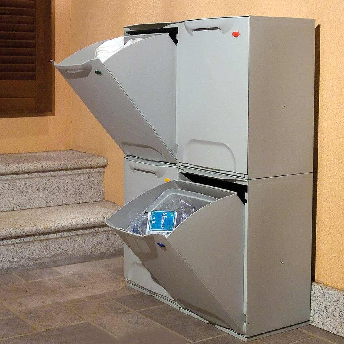 Pack 2 papeleras reciclaje polipropileno gris 20L c/u (6)
