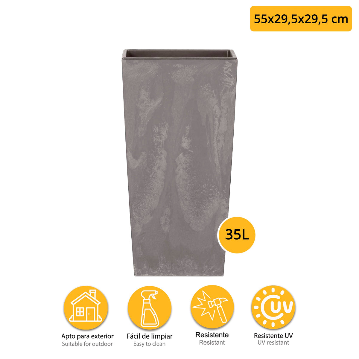 Maceta Urbi Square Eff. 35L gris cl. 29,5x55cm + bola (2)
