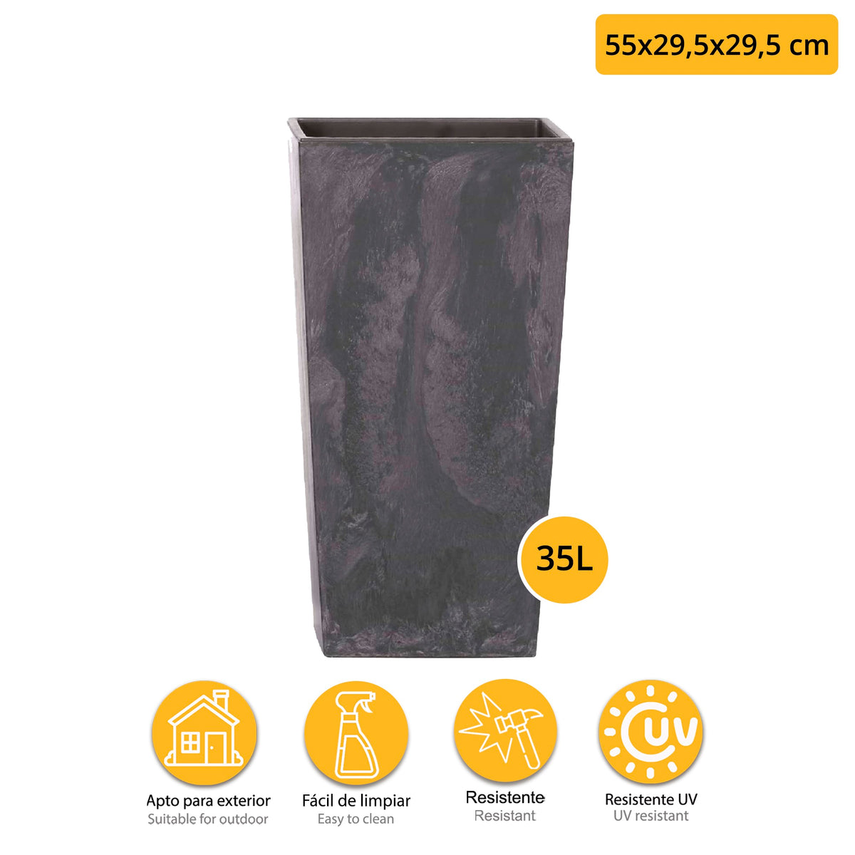 Maceta Urbi Square Eff. 35L antracita 29,5x55cm + bola (2)
