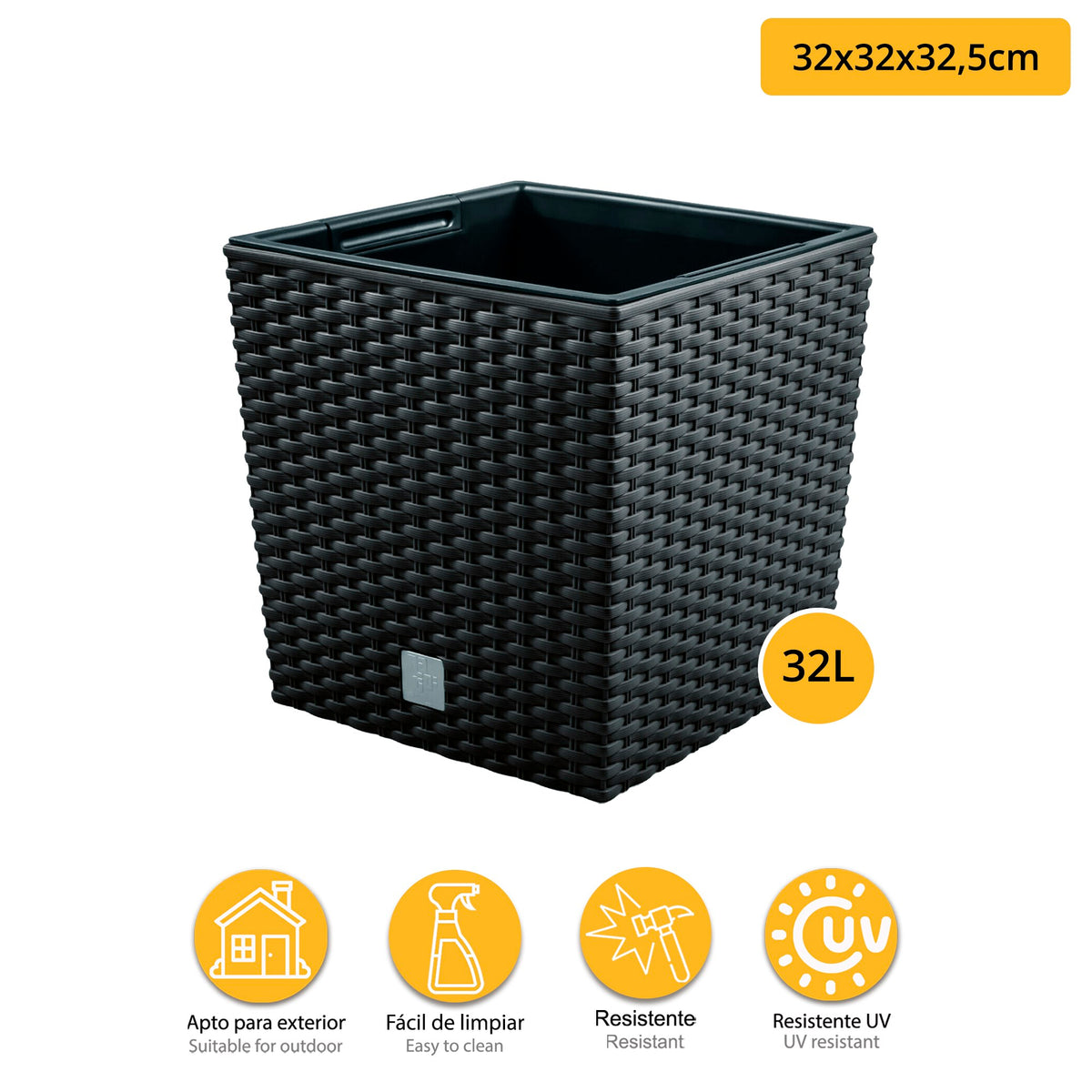 Maceta Rato 32 L antracita 32x32x32,5 cm + bola boj Ø36 cm (2)