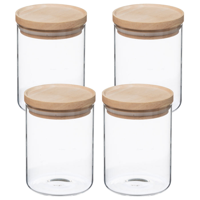 Set 4 tarros vidrio y madera 600 ml verde