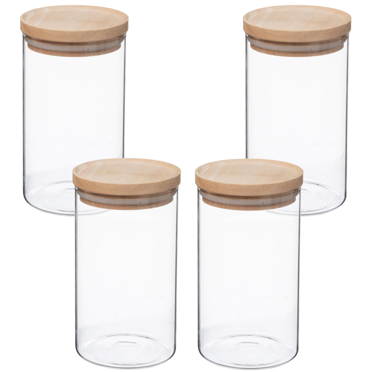 Set 4 tarros vidrio y madera 1 L crema