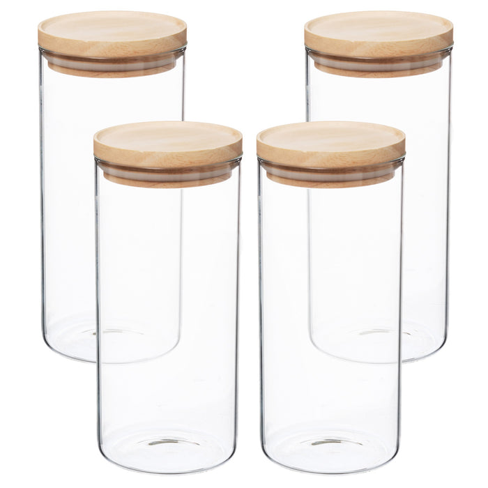 Set 4 tarros vidrio y madera 1,3 L