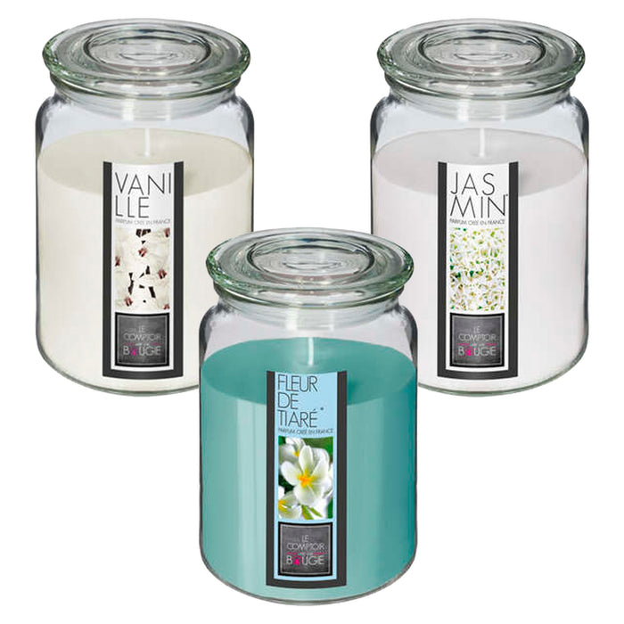Set 3 velas de cristal perfumadas jazmín vainilla y flor de tiaré