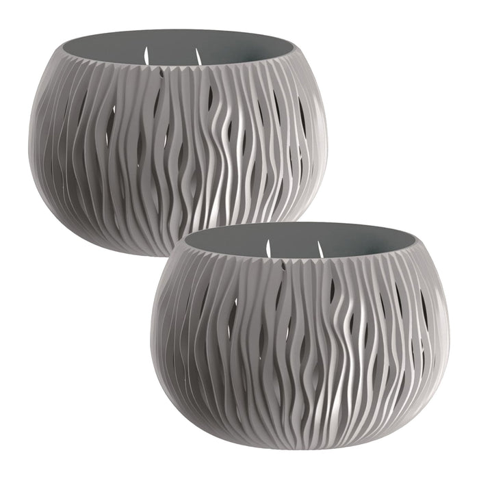 2 macetas plástico Bowl Sandy gris piedra Ø18x13,6cm