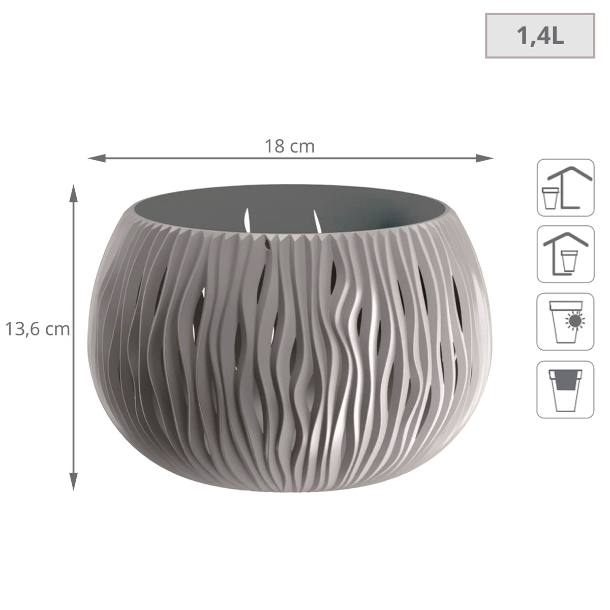 2 macetas plástico Bowl Sandy gris piedra Ø18x13,6cm (2)