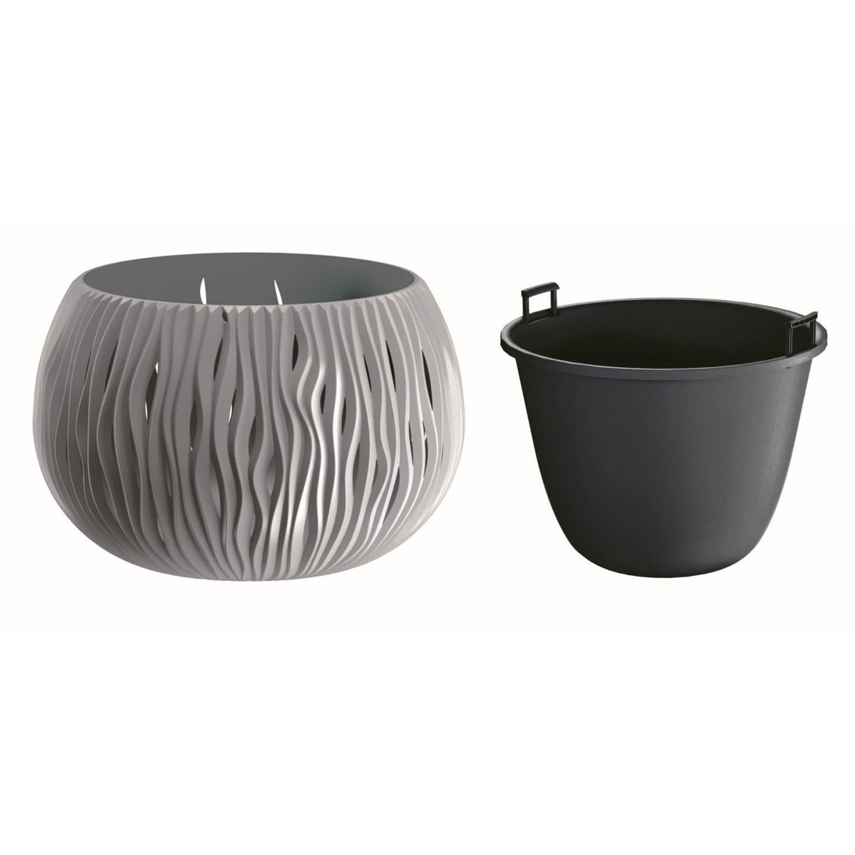 2 macetas plástico Bowl Sandy gris piedra Ø18x13,6cm (4)
