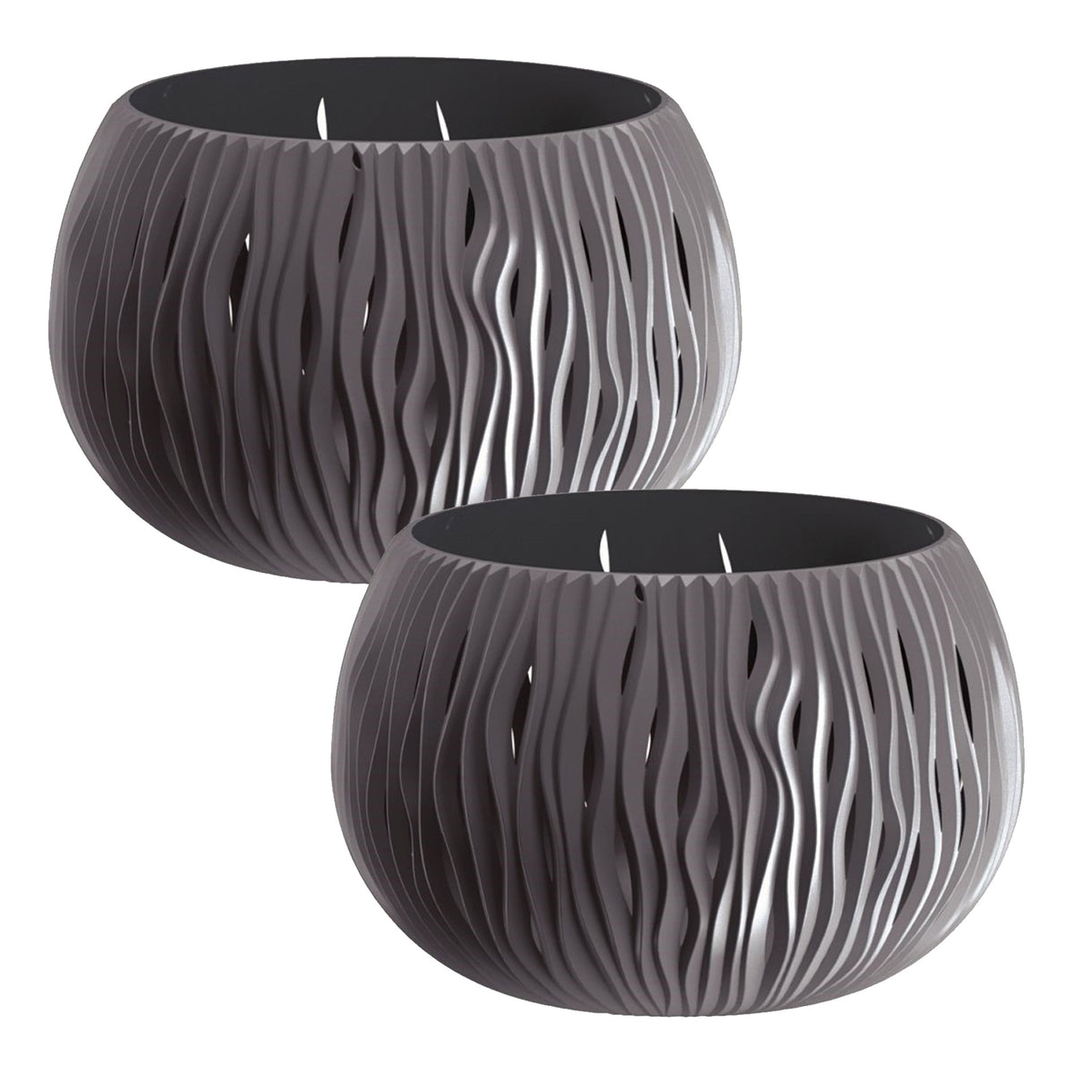 2 macetas plástico Bowl Sandy antracita Ø18x13,6cm