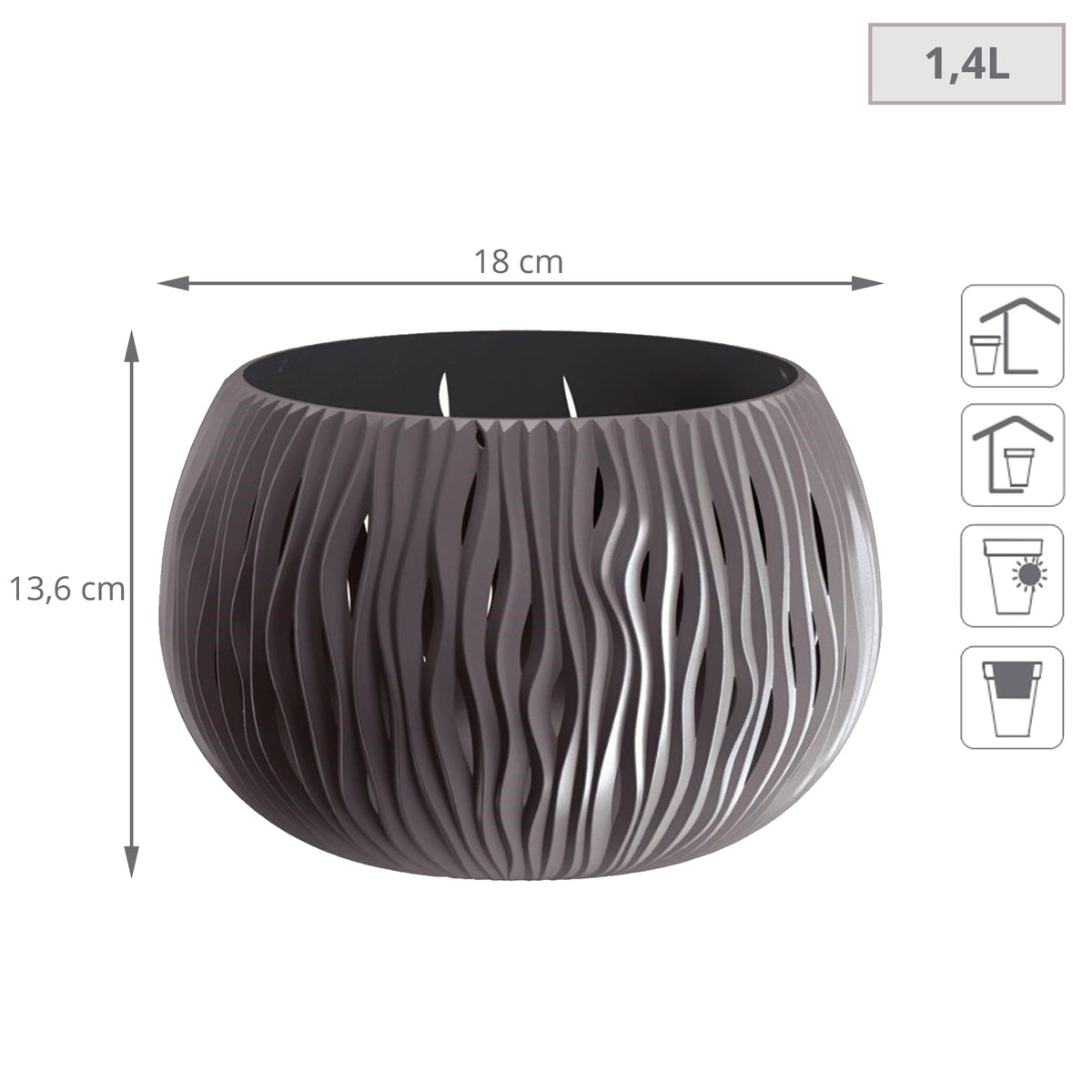 2 macetas plástico Bowl Sandy antracita Ø18x13,6cm (2)