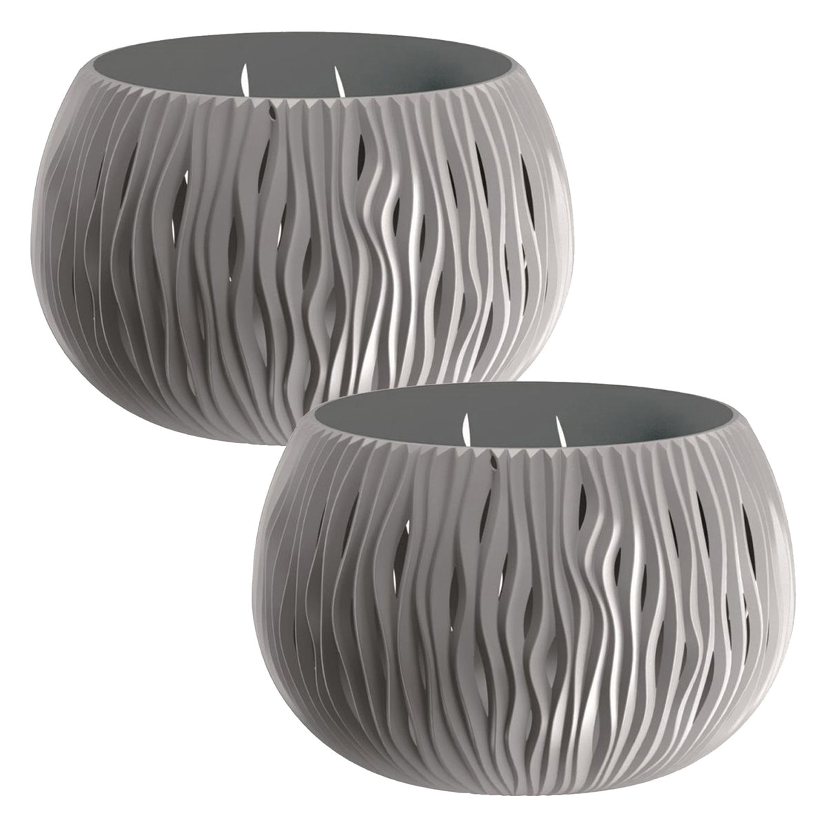 2 macetas plástico Bowl Sandy gris piedra Ø23,8x16cm