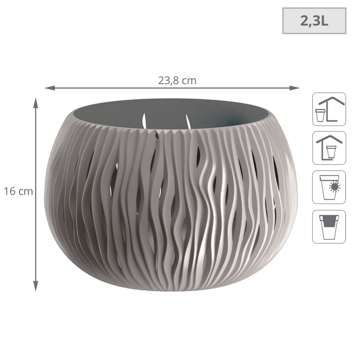 2 macetas plástico Bowl Sandy gris piedra Ø23,8x16cm (2)