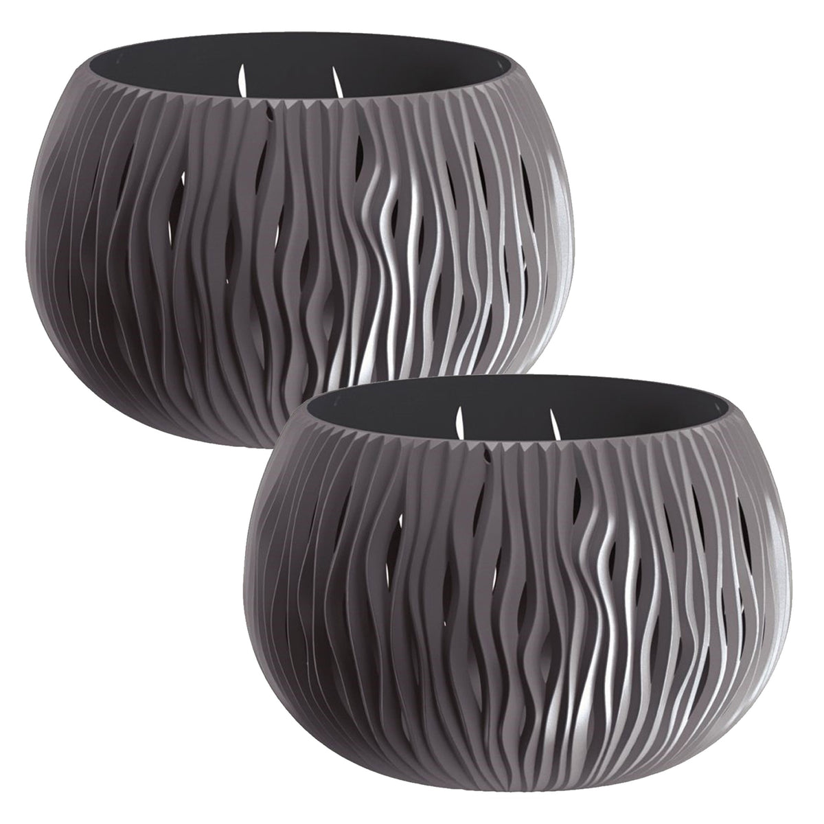2 macetas plástico Bowl Sandy antracita Ø23,8x16,1cm