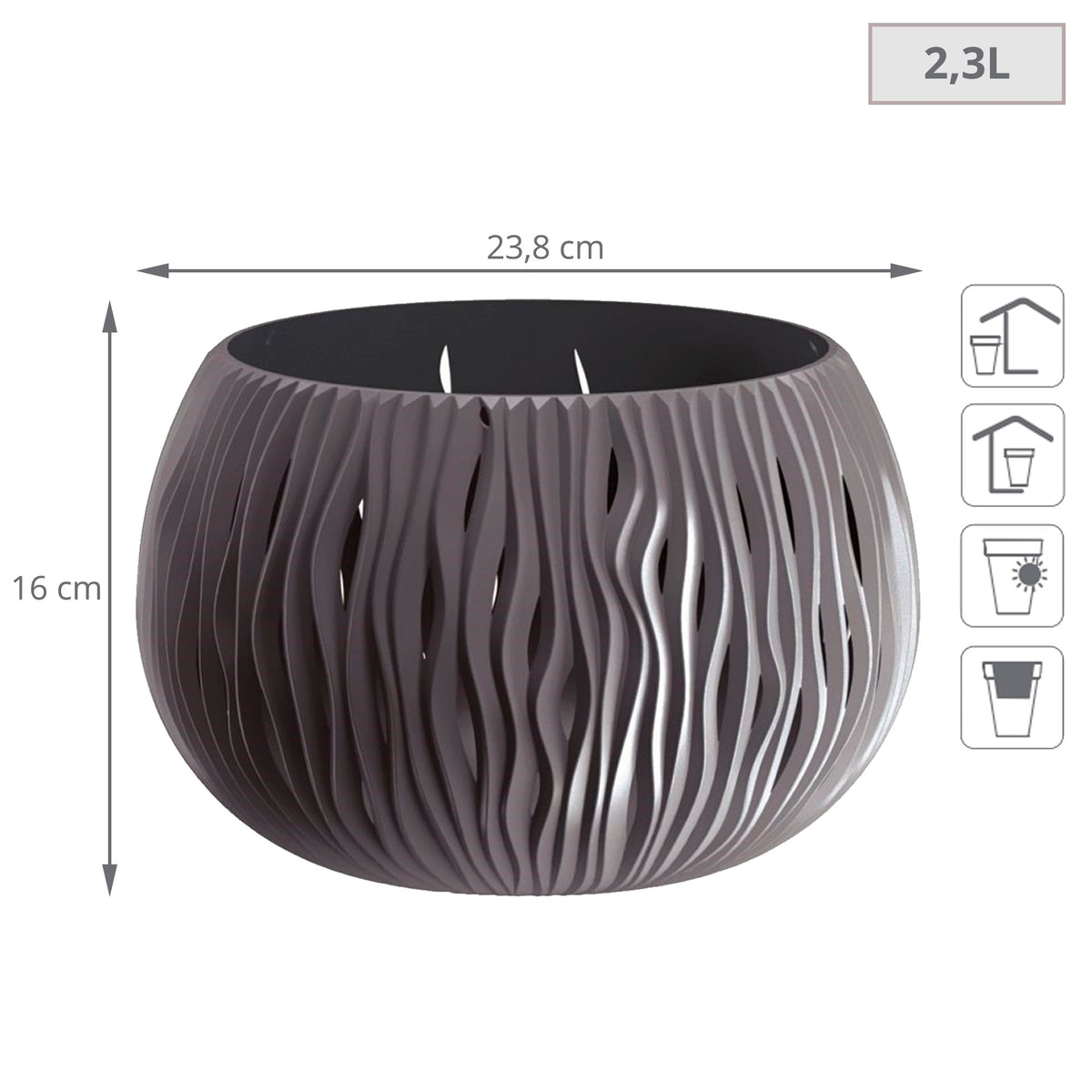 2 macetas plástico Bowl Sandy antracita Ø23,8x16,1cm (2)