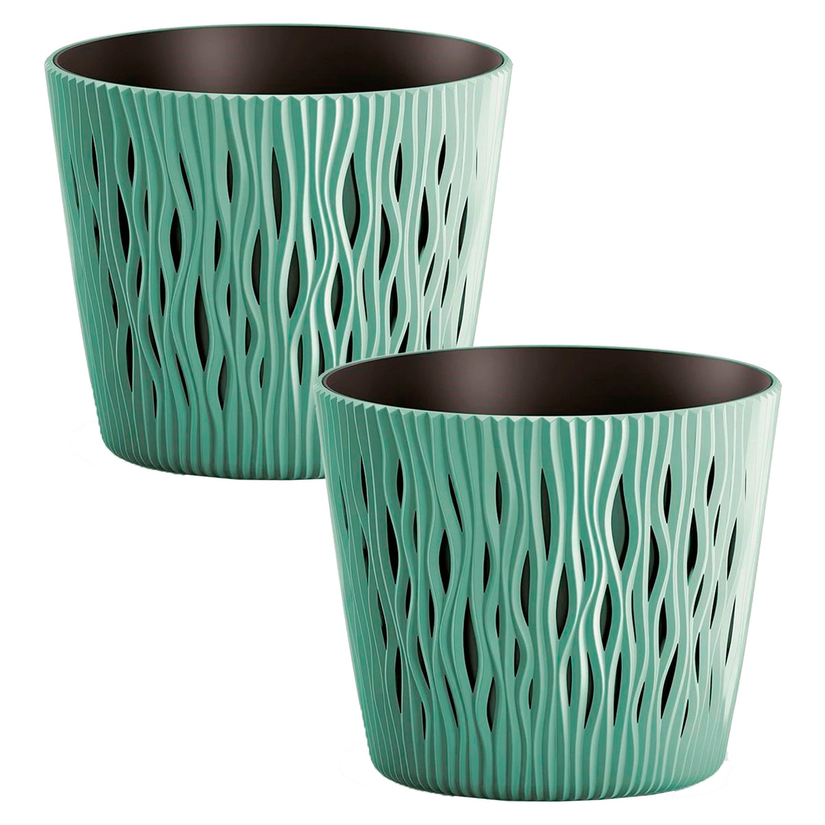 Pack 2 macetas redondas plástico Sandy Round salvia Ø15,8x13,8 cm