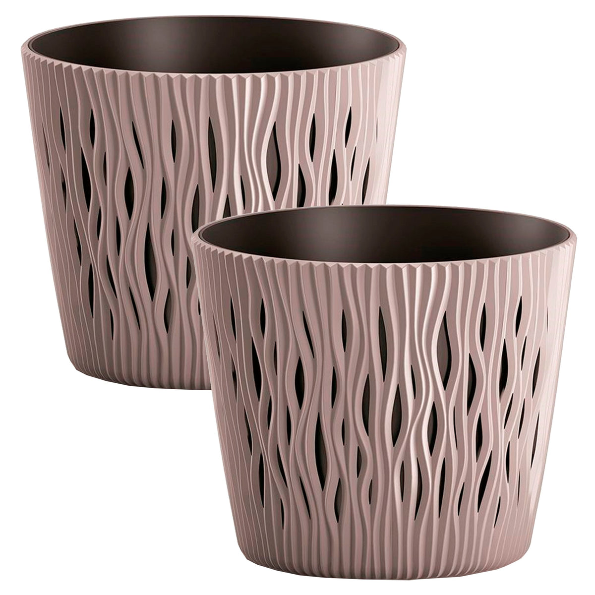 Pack 2 macetas redondas plástico Sandy Round mocca Ø22,5x19,2 cm