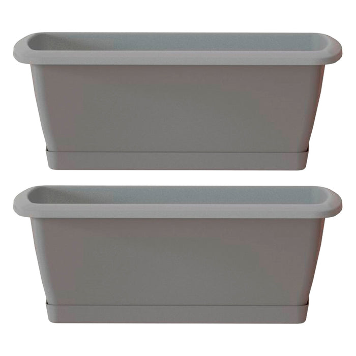 2 jardineras Respana con soporte gris piedra 49x18x14cm