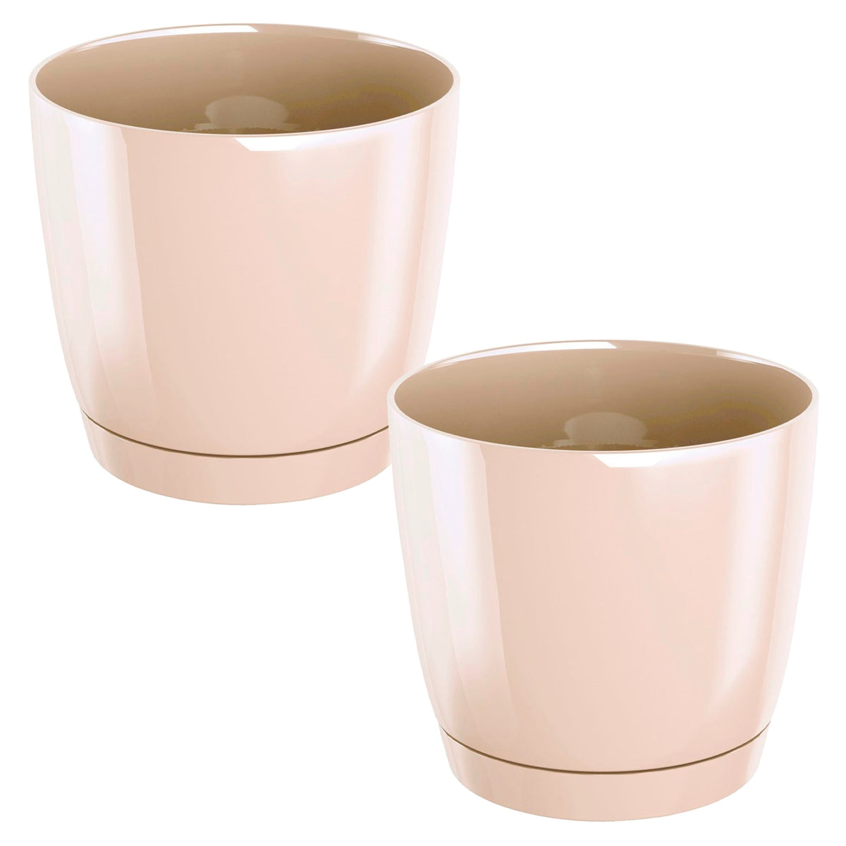 Pack 2 macetas redondas plástico Coubi Round crema Ø12x11 cm