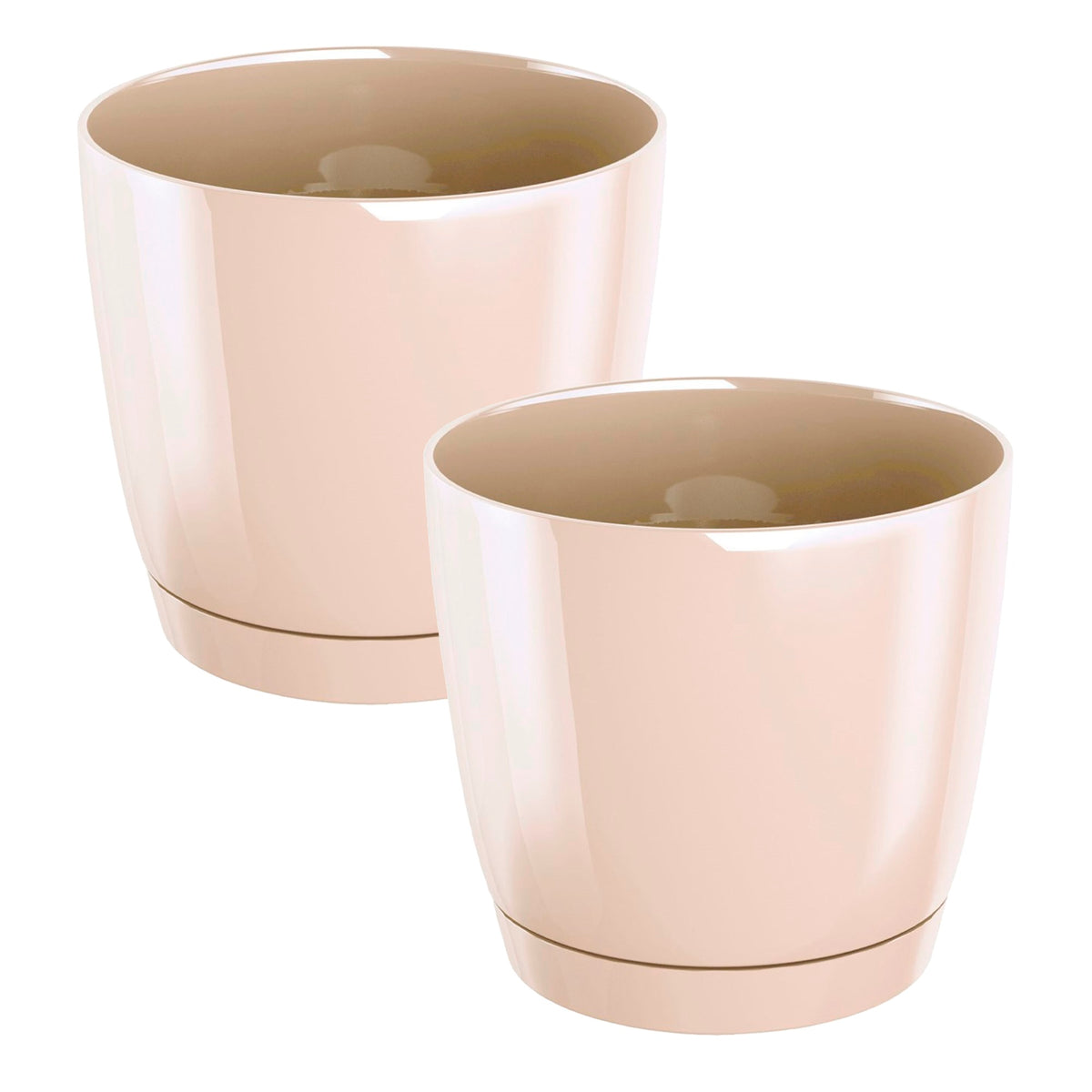 Pack 2 macetas redondas plástico Coubi Round crema Ø13,5x12,4 cm