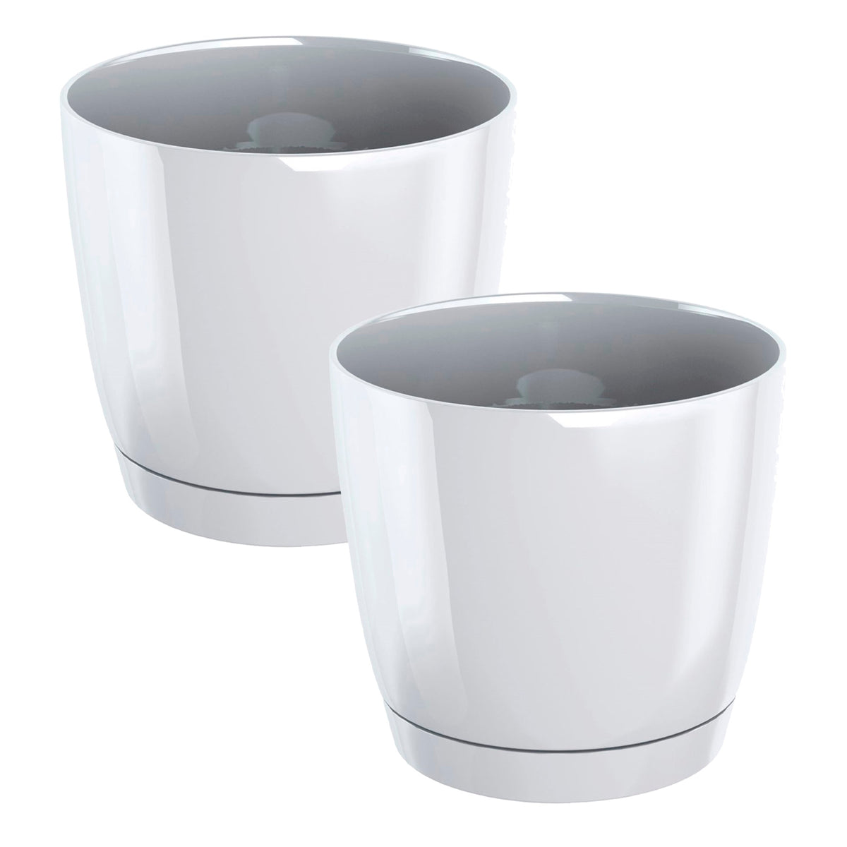 Pack 2 macetas redondas plástico Coubi Round blanco Ø13,5x12,4 cm