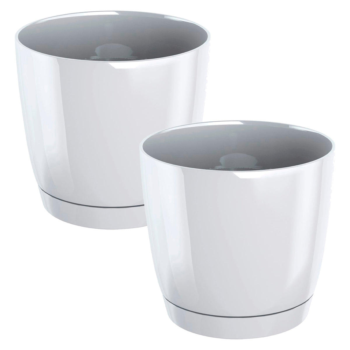 Pack 2 macetas redondas plástico Coubi Round blanco Ø15,5x14,2 cm