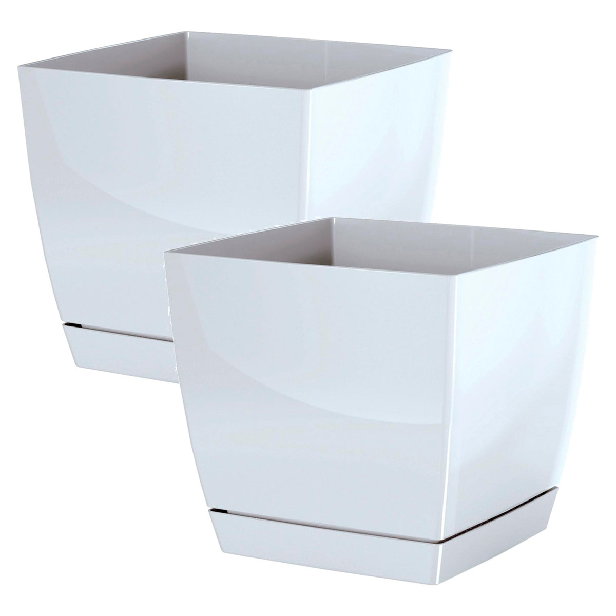 Pack 2 macetas Begonya Fresh Quadro con plato 13,5 cm blanco