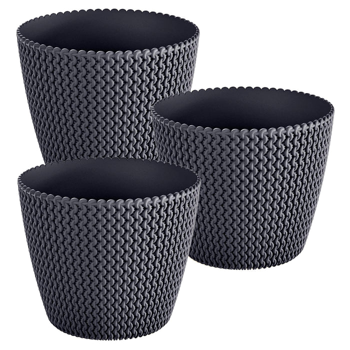 Pack 3 macetas redondas plástico Splofy 8 L antracita Ø25,9x22 cm