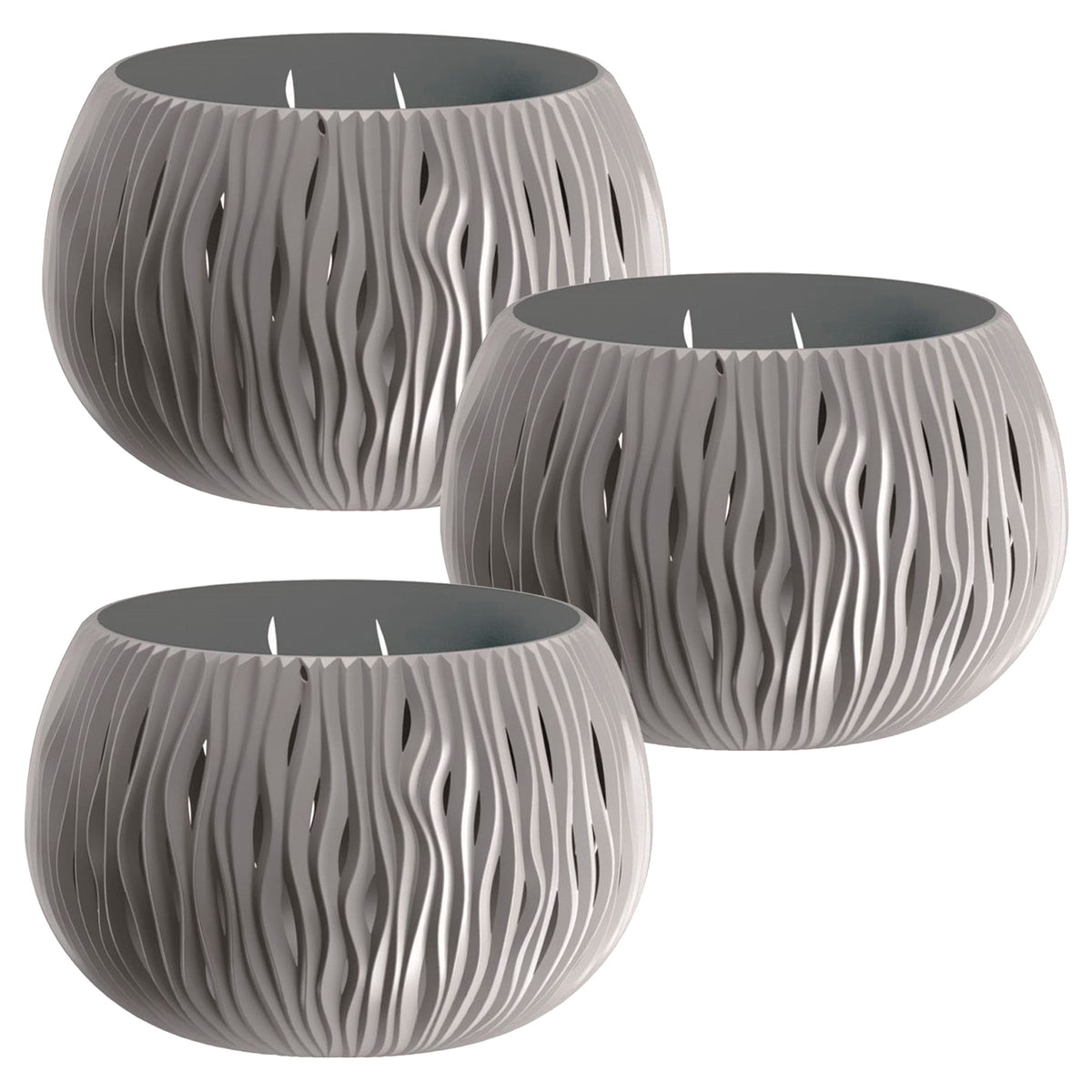 3 macetas plástico Bowl Sandy gris piedra Ø18x13,6cm