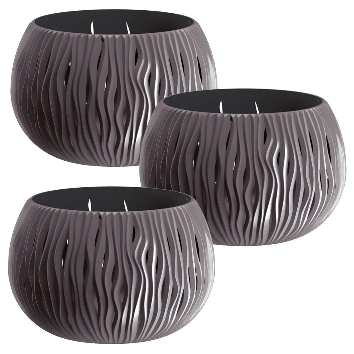 3 macetas plástico Bowl Sandy antracita Ø18x13,6cm