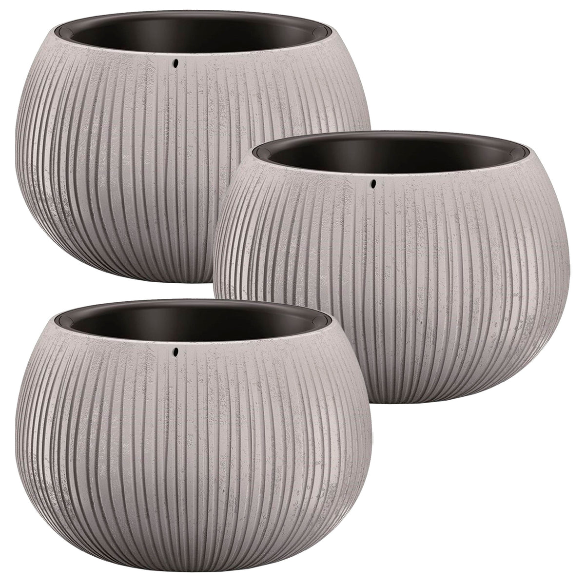 3 macetas plástico Beton Bowl cemento Ø14,4x11cm
