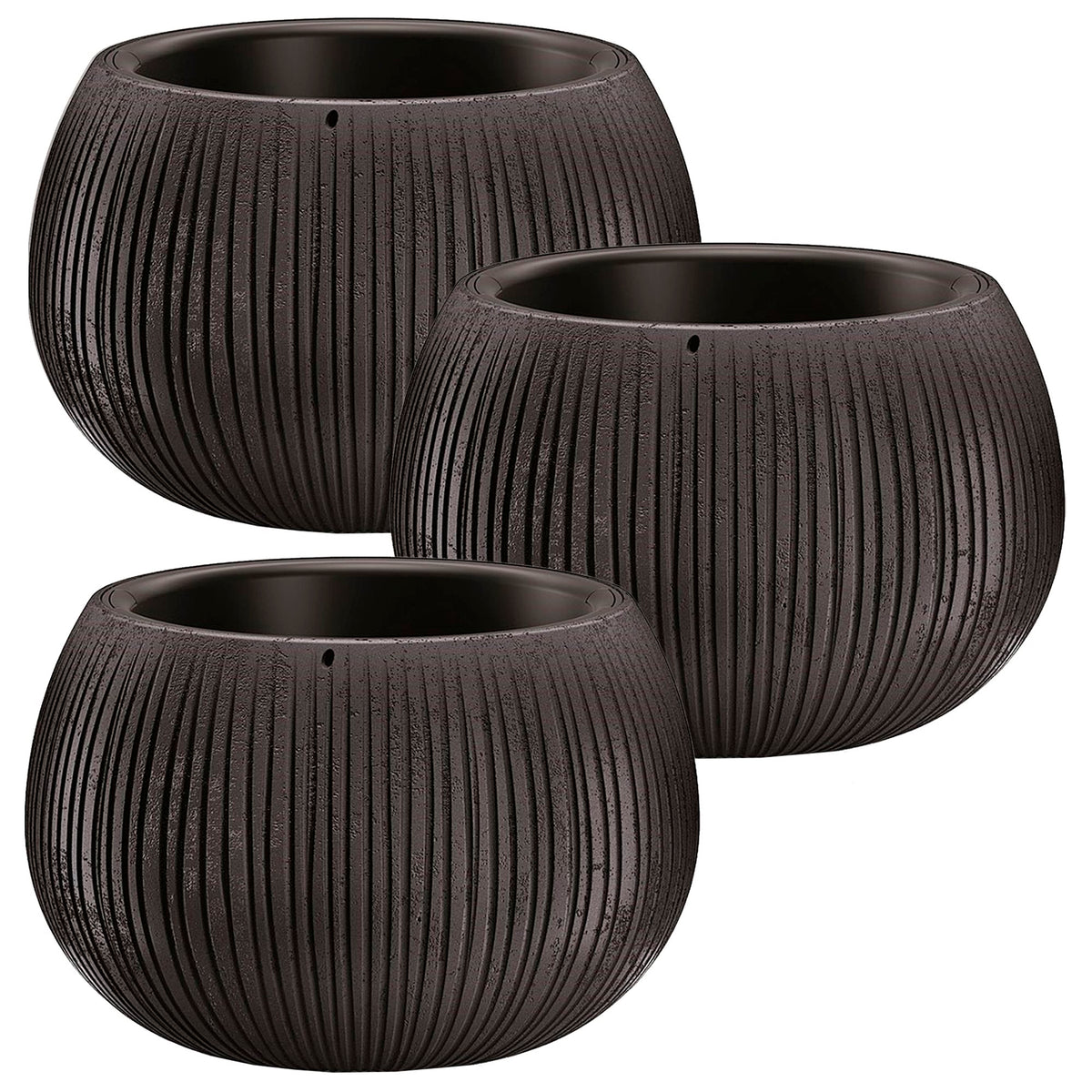 3 macetas plástico Beton Bowl cemento negro Ø14,4x11cm