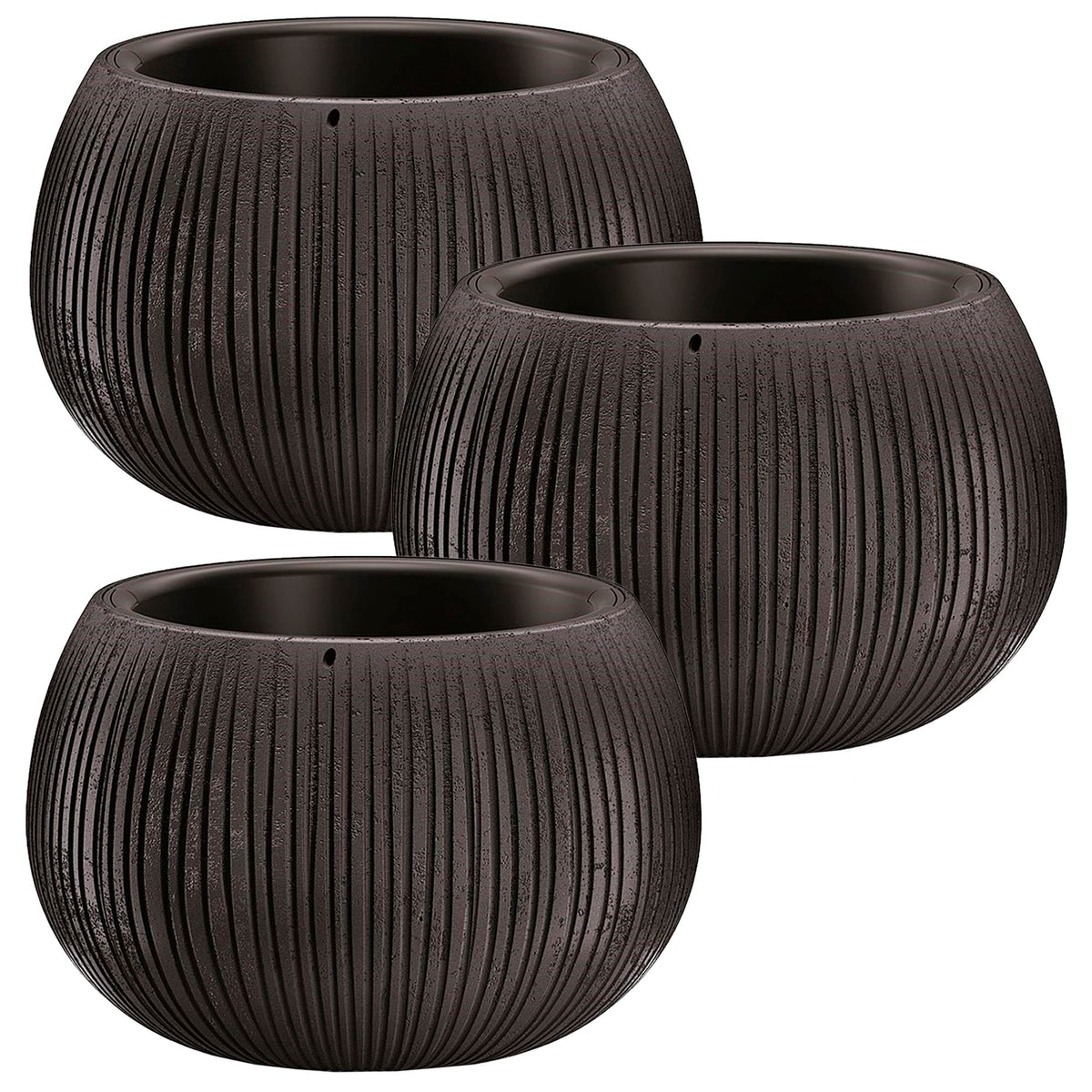 3 macetas plástico Beton Bowl cemento negro Ø18x13,6cm