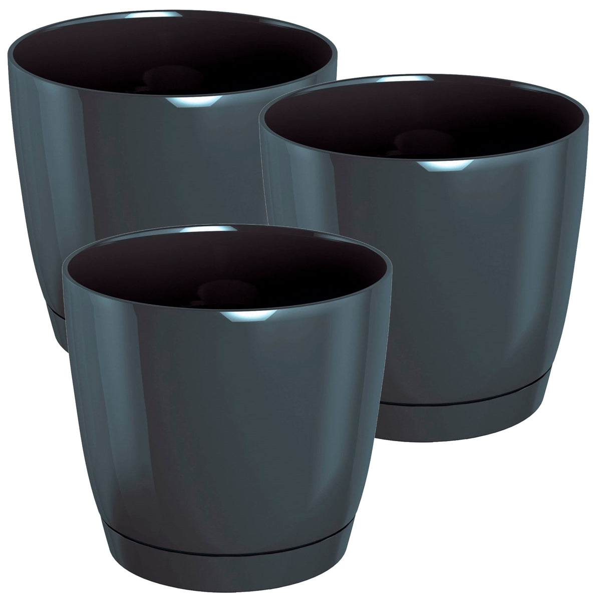 Pack 3 macetas redondas plástico Coubi Round grafito Ø10x9,2 cm