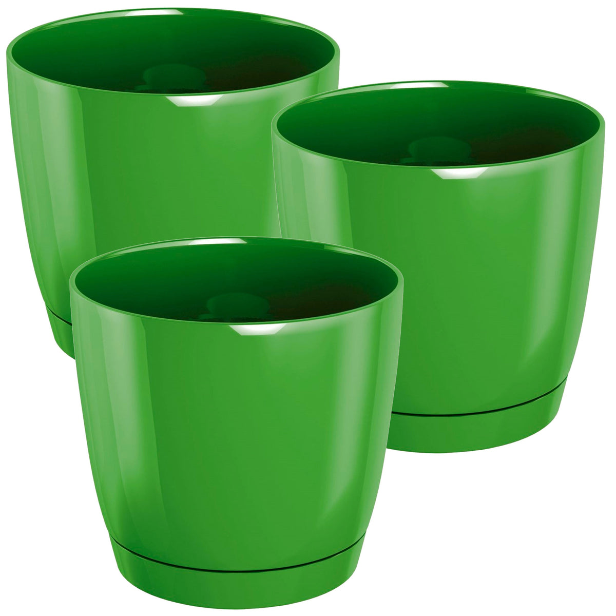 3 macetas redondas plástico Coubi verde oliva Ø12x11cm
