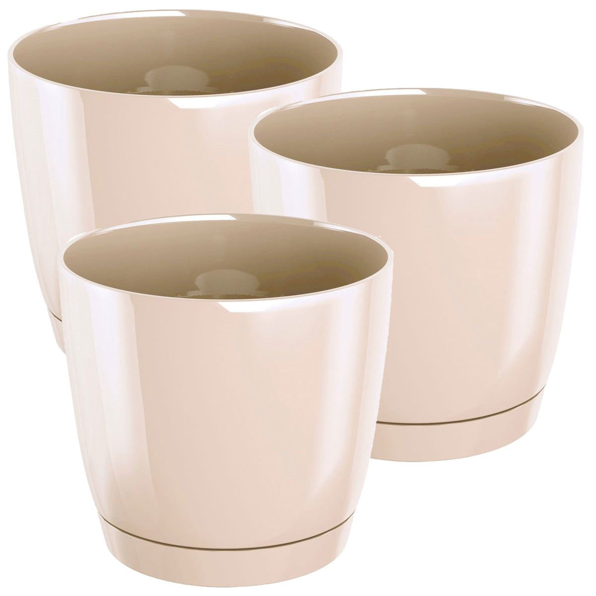 Pack 3 macetas redondas plástico Coubi Round crema Ø12x11 cm