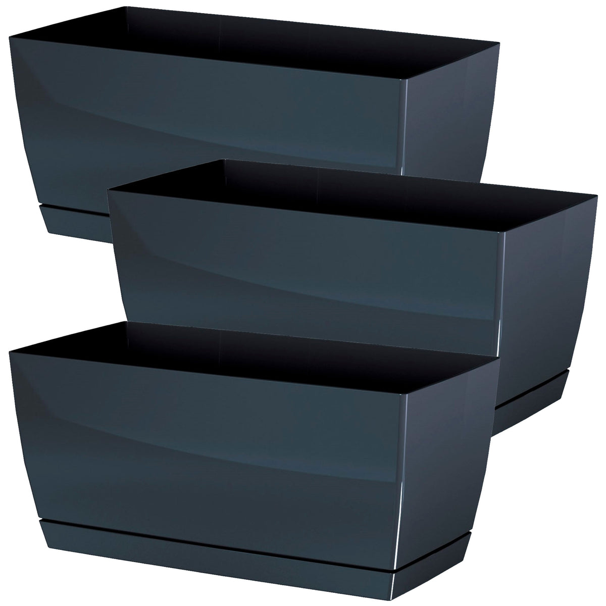 Pack 3 jardineras plástico Coubi Case grafito 29x14,2x13,6 cm