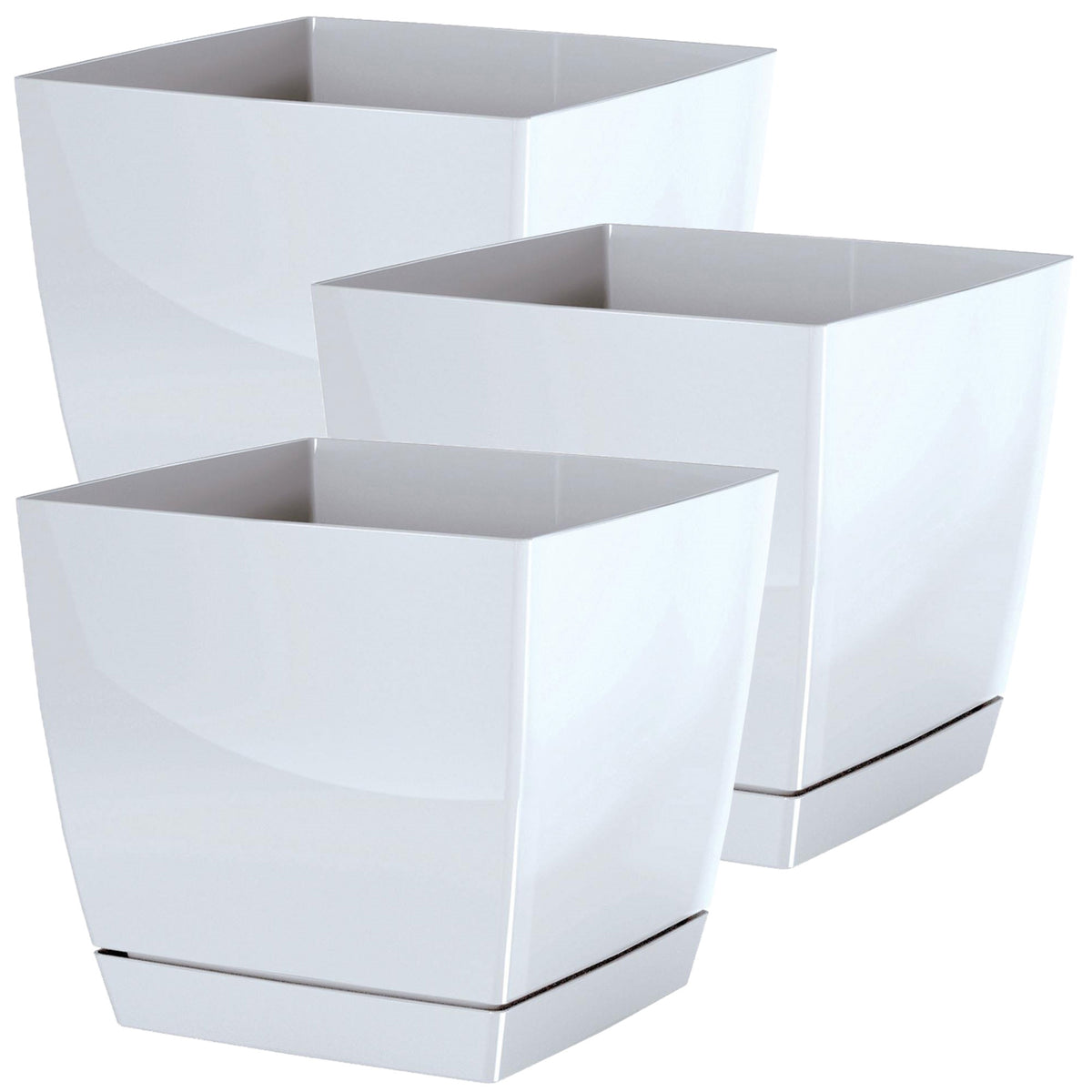 Pack 3 macetas Begonya Fresh Quadro con plato 13,5 cm blanco
