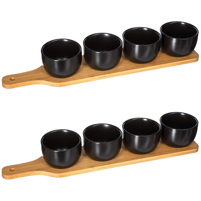 Set aperitivo 5 pzs bambú y loza negro pack 2 uds