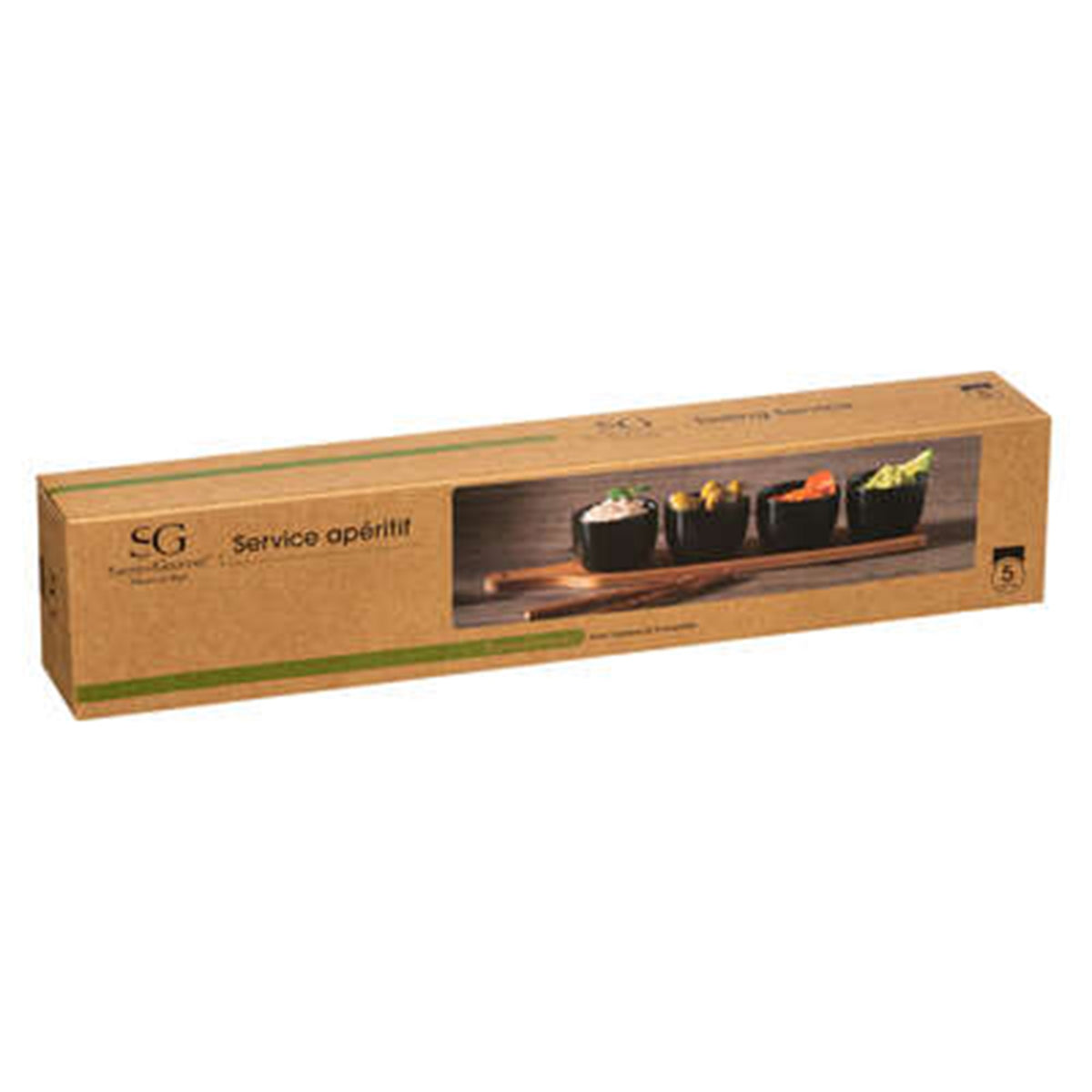 Set aperitivo 5 pzs bambú y loza negro pack 2 uds (6)