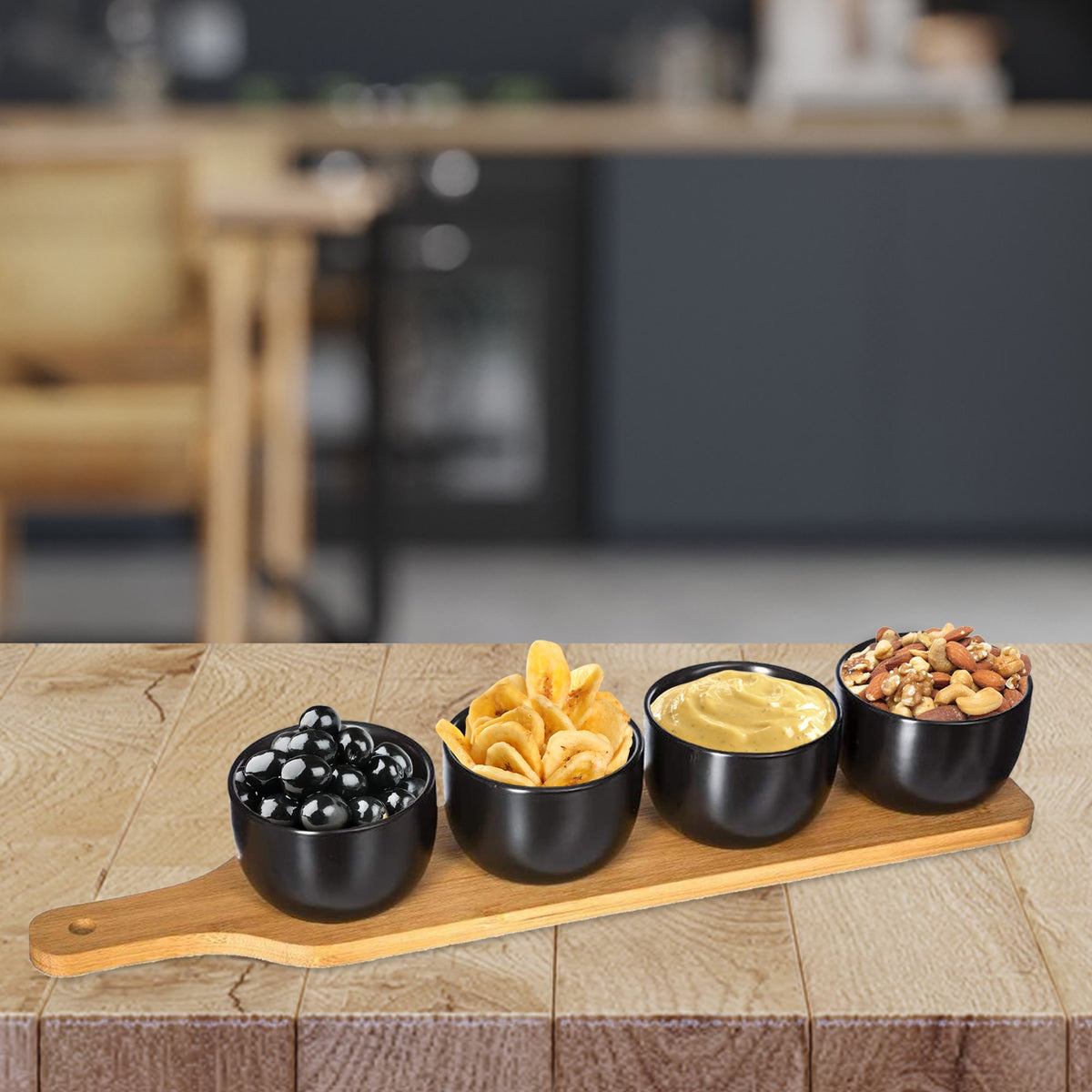 Set aperitivo 5 pzs bambú y loza negro pack 2 uds (7)