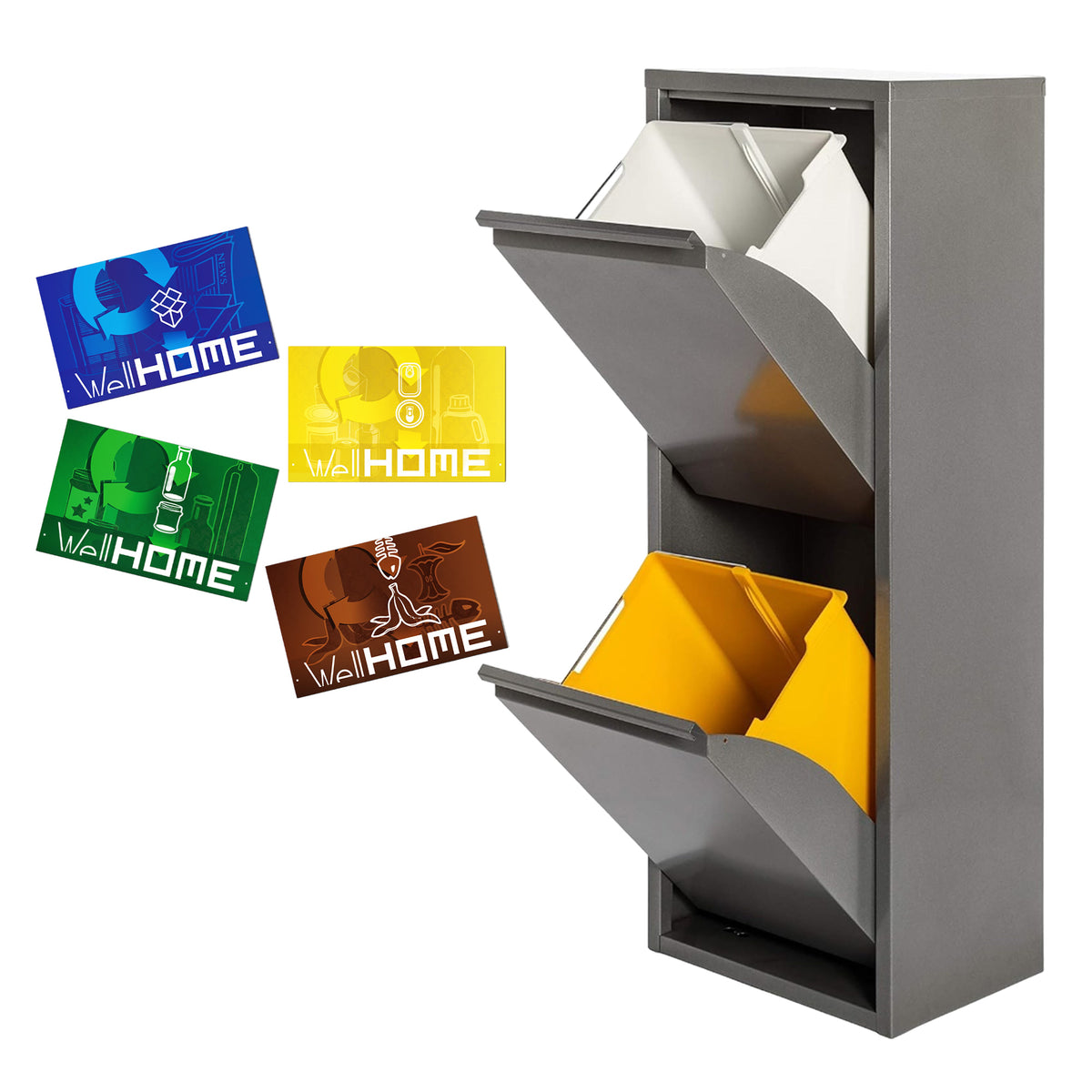 Cubo de reciclaje metálico 2 compartimentos 2x17L gris brillo