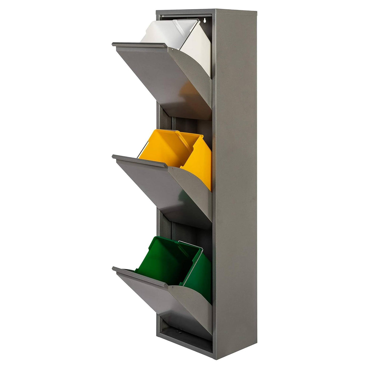 Cubo de reciclaje metálico 3 compartimentos 3x17L gris brillo (6)