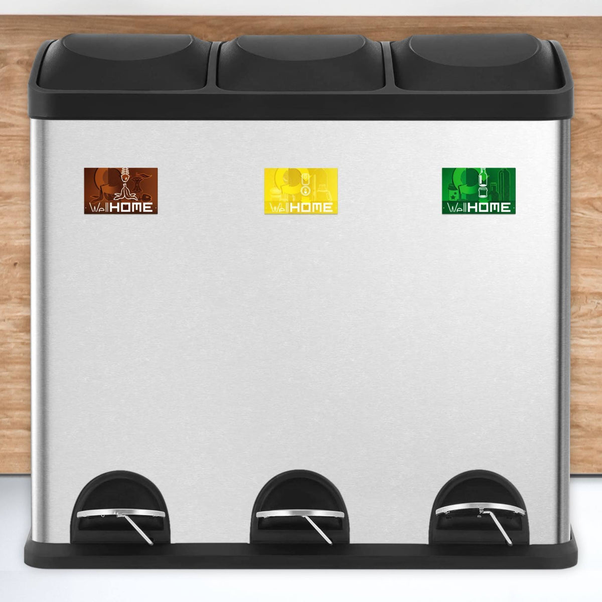 Cubo de reciclaje metálico 4 compartimentos 4x17L gris brillo (9)