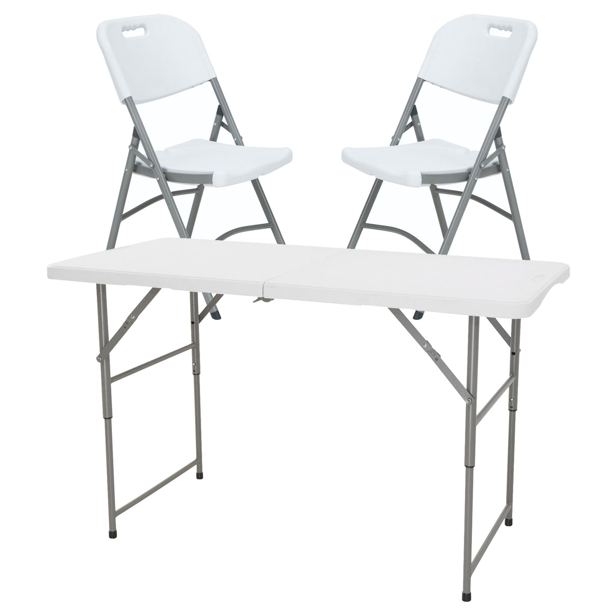Mesa plegable 122x60cm altura reg. + 2 sillas plegables