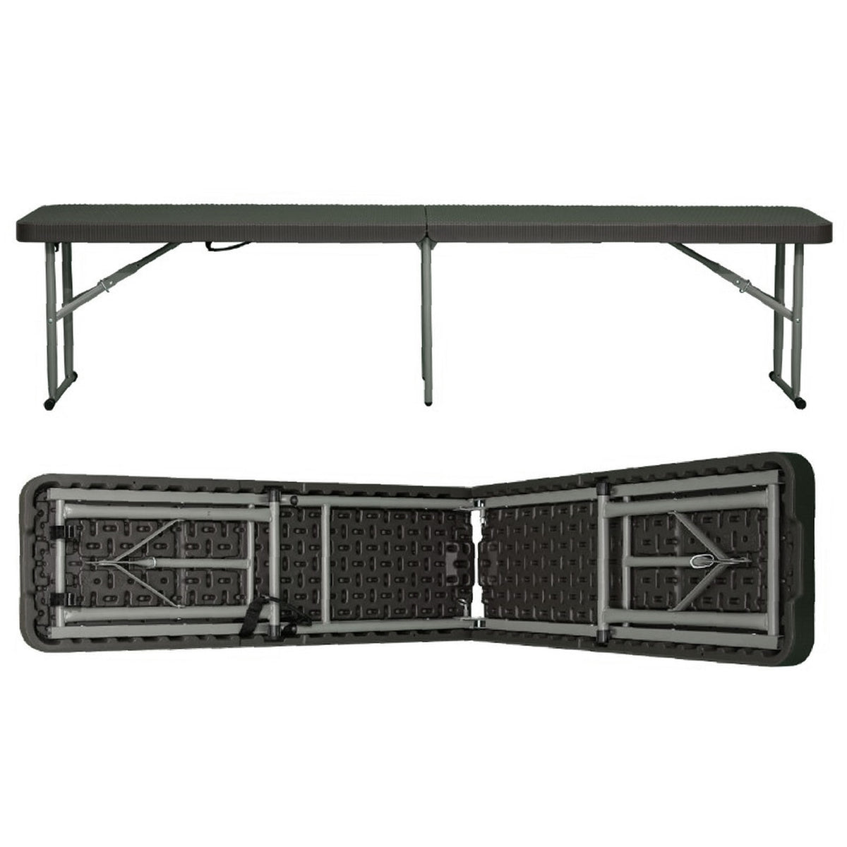 Mesa plegable efecto ratán 180x74cm + banco 183x30cm (7)