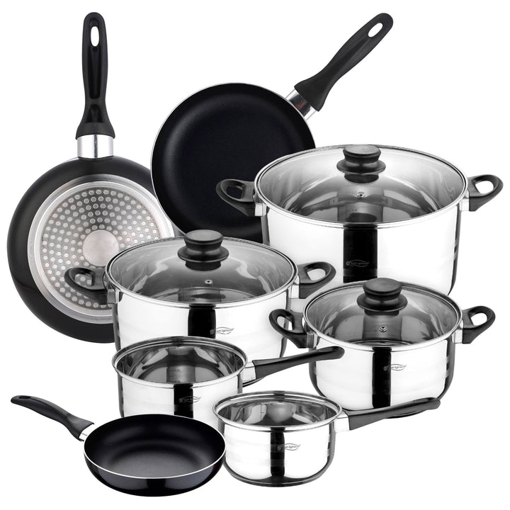 Set 3 sartenes alu Ø16-20-24 + batería cocina 8pzs acero
