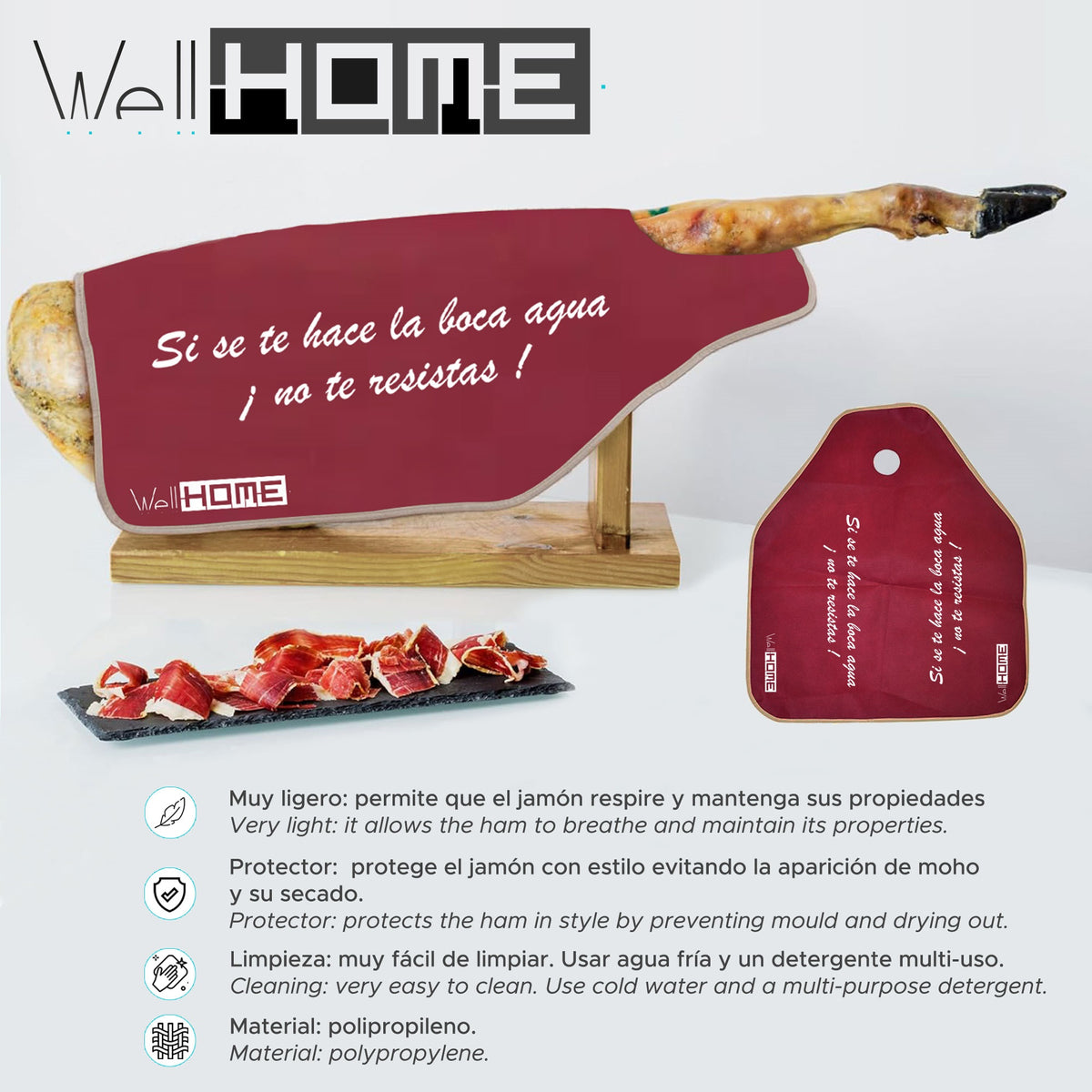 Jamonero madera herraje en V + funda para jamón Tiberic burdeos (3)
